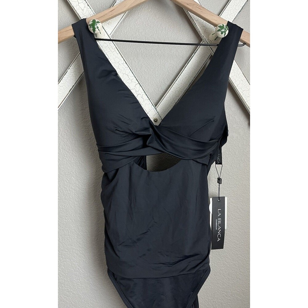 NWT! La Blanca sz 12 Island Goddess Cross Front Keyhole One Piece Swimsuit $133 - Picture 2 of 7